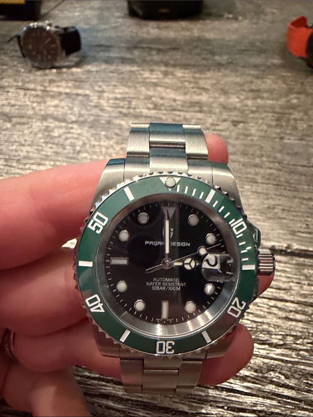 Pagani Design Men's Stainless Steel Dive Watch with Green Bezel Black Dial